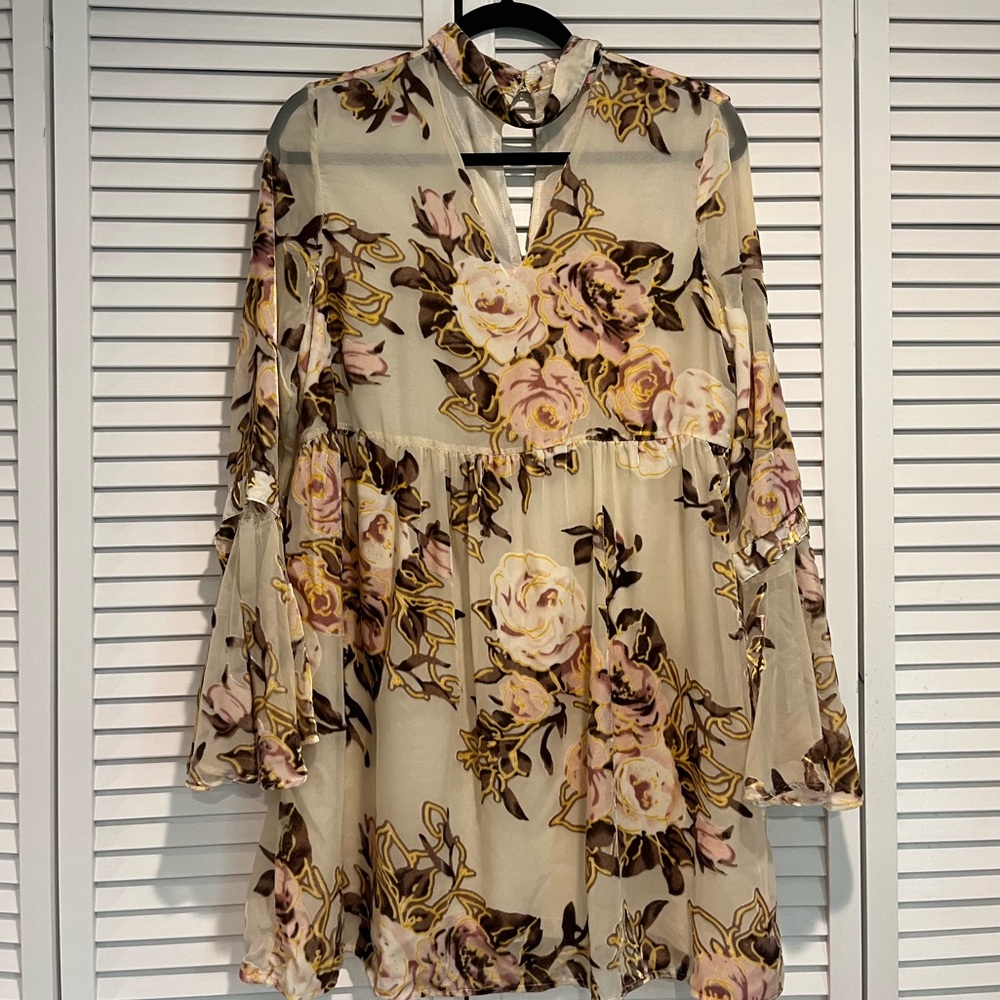 Silk Satin & Embossed Velvet Floral Dress
